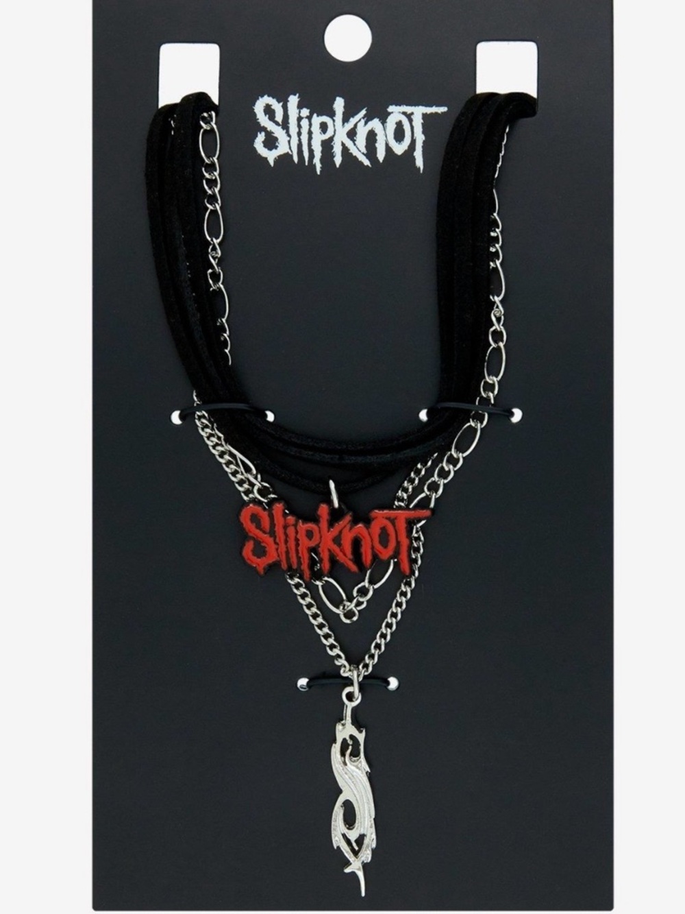 Hot Topic Slipknot Red Logo Layered Necklace with Silver Chains